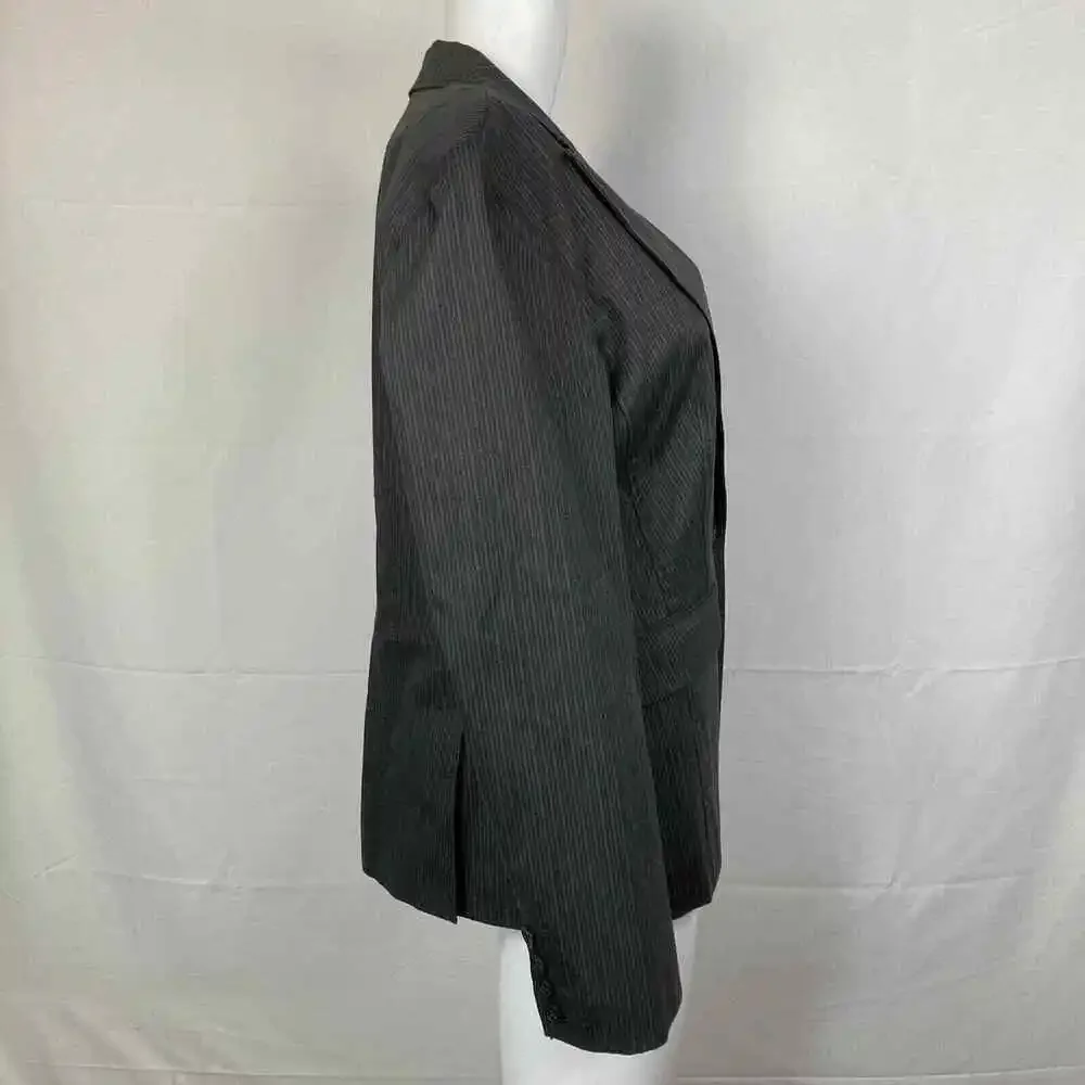 Banana‎ Republic Blazer Womens Sz 12P Petite Gray Stripe Cotton Jacket Stretch